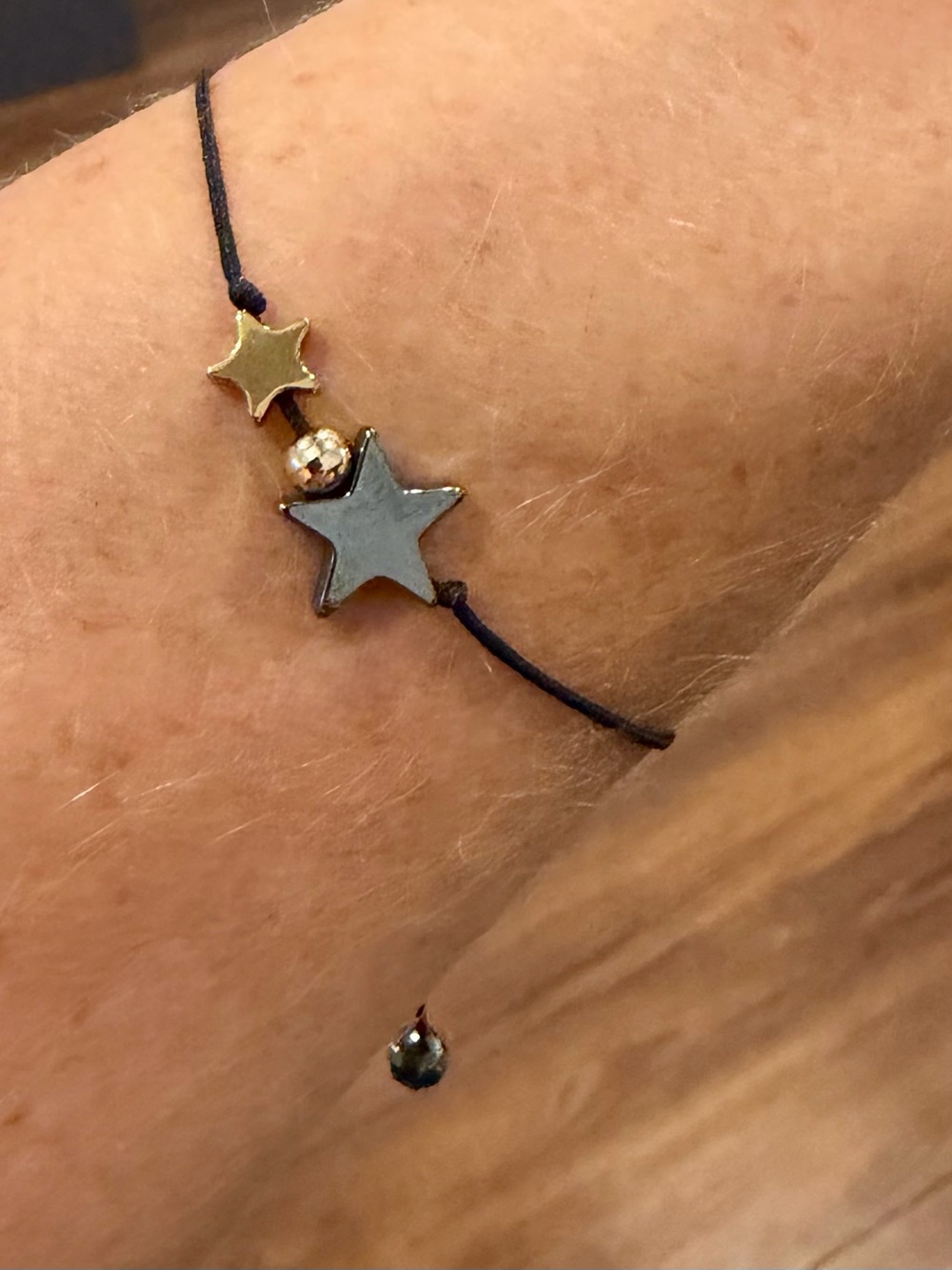 Minimalist Hematite & Gold Star Cord Bracelet or Anklet, Adjustable